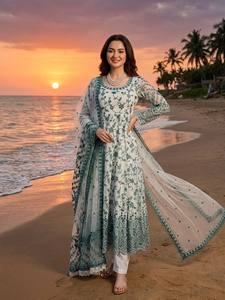 Vestido Anarkali Étnico para Mujer con Dupatta, Estampado Floral, Vestido Largo, Traje para Boda o Fiesta Pakistaní - Product Image 1