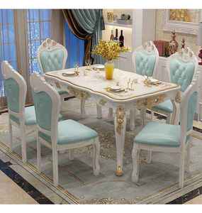 European Style <b>6</b> Piece <b>Dining</b> <b>Room</b> Set White Wood Table With Pink Upholstered <b>Chairs</b> Antique Carved Design - Product Image 5