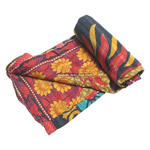 Colcha Kantha Gudari Hecha a Mano, Vintage, Lavable, de Algodón Estampado, 100% Algodón, GD2206 - Product Image 1