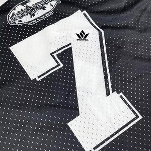 Maillot de sport personnalisé noir en maille, col en V, manches courtes, avec numéro imprimé, respirant, coupe oversize, pour supporters d'équipes sportives - Product Image 6