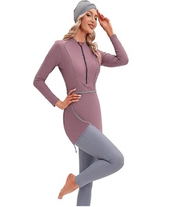 Women Modest Swimwear 3 Piece Solid Muslim Burkini Full Coverage <b>Swimsuit</b> Long Sleeve Pants Beachwear <b>UV</b> Protection Plus Front - Product Image 2