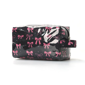 Black Pink Bow Cosmetic Bag Clear Vinyl <b>Makeup</b> Pouch Zipper Toiletry <b>Case</b> Travel Organizer - Product Image 1