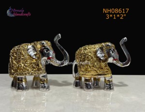 Paire d'éléphants décoratifs en métal argenté et doré, style Art Déco, faits à la main |   Ensemble de figurines décoratives pour la décoration de la maison - Product Image 2