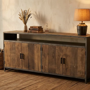 Canbera Custom Solid Wood Sideboard <b>Cabinet</b> Extra Long Metal Base Scandinavian Modern Design Durable Bedroom Home Furniture - Product Image 4