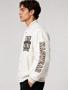 Leather Sleeve <b>Men's</b> <b>White</b> Varsity <b>Jacket</b> With Chenille patches Letter Logo Autumn Wear Regular Fit <b>Men</b> varsity <b>jacket</b> - Product Image 6