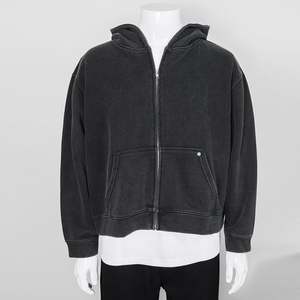 Sudadera con capucha y cremallera para hombre, estilo casual holgado, 100% algodón, lavado a la piedra, 360 GSM, con logotipo OEM personalizado, venta al por mayor - Product Image 1