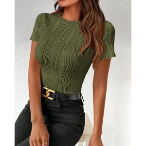 PRETTYGARDEN 2025 Camiseta de Verano para Mujer, Casual, de Manga Corta, Cuello Redondo, Ajustada, Estilo Básico de Punto, Estilo Y2K con Diseño de Blusa Texturizada - Product Image 2