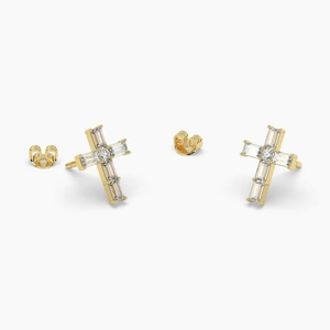 Venta al por mayor, envío rápido: Joyería Hip Hop, pendientes de cruz religiosa de Jesús personalizados con diamantes cultivados en laboratorio, tipo baguette, de oro macizo de 14k y 18k. - Product Image 4