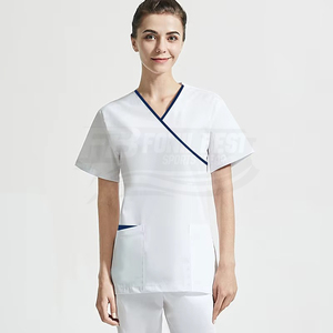 Blusa Médica con Cuello en V para Mujer, Azul Marino, Algodón y Poliéster, Uniforme de Hospital con Bolsillos para Personal Médico, Diseño Personalizado - Product Image 4