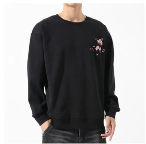 เสื้อสเวตเชิ้ตคอกลมปักลายดอกซากุระสีดำสำหรับผู้ชาย ผ้าฝ้าย 100% สวมใส่สบายทรงปกติ สไตล์สตรีทแวร์สำหรับฤดูใบไม้ผลิ - Product Image 6