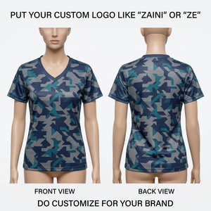 เสื้อฟุตบอลสั่งทำพิเศษ 180 GSM ผ้าโพลีเอสเตอร์อินเตอร์ล็อค สีน้ำเงิน เทา เขียวอมฟ้า ลายพราง พิมพ์ลายแบบซับลิเมชั่น โลโก้สั่งทำพิเศษ - Product Image 1