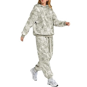 Top Quality OEM Service Women's Comfortable Winter Two Piece Outfit Fleece Hoodie & Sweatpants Matching Tracksuit Set <b>Camouflage</b> - Product Image 4
