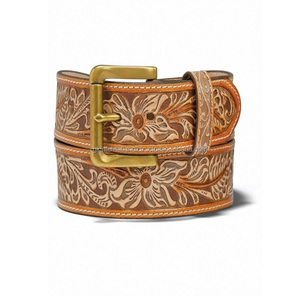 Cinturón de herramientas de cuero occidental de longitud personalizada de calidad superior Conjunto de tachuelas curvas florales Estilo vintage de negocios de lujo al mejor precio - Product Image 4