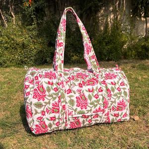 Handmade Quilted Cotton Duffle <b>Bag</b> <b>Large</b> Weekender Travel Block Printed Design Women's Overnight Hand High Quality Lightweight - Product Image 2