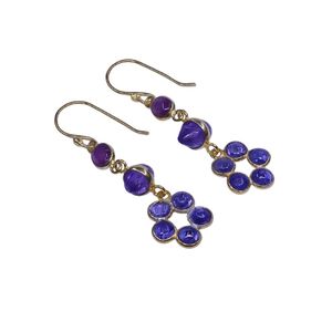Joyería de Plata de Ley 925 Chapada en Oro para Bodas, Juego de Aretes con Gemas de Amatista y Turmalina para Mujer - Product Image 3