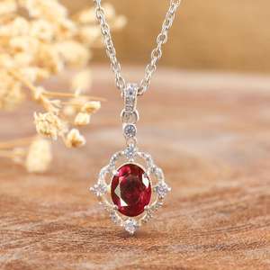 Collier pendentif en rubis rouge naturel pour femme, bijoux minimalistes en rubis rose, élégant en argent sterling, pour fiançailles et anniversaire - Product Image 4