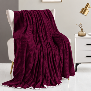 Couverture Sherpa prune avec bordure Sherpa blanche, rectangulaire, en coton biologique, tricotée, personnalisée, pour la maison et les voyages - Product Image 5