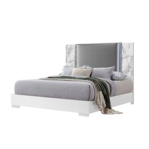 Letto Matrimoniale in Marmo Bianco Luna con LED, Letti Imbottiti di Lusso - Product Image 3