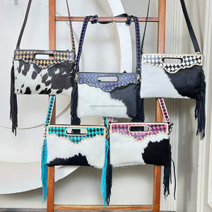 Sac à main pour femme en cuir de vachette véritable de haute qualité, fait main, à carreaux, élégant, à bandoulière unique, avec franges - Product Image 4