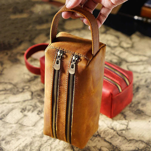 Trousse de Toilette en Cuir avec Fermeture Éclair, Poignée Souple, Taille Moyenne, Étui Cosmétique Classique, Organisateur de Voyage Portable - Product Image 5