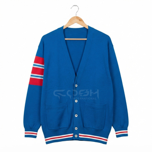 เสื้อคาร์ดิแกนคอวีถักนิตติ้งสีน้ำเงิน Cosh International Sisterhood แบบกระดุม  รักษ์โลก แขนยาว สไตล์ลำลอง มีกระเป๋า - Product Image 1