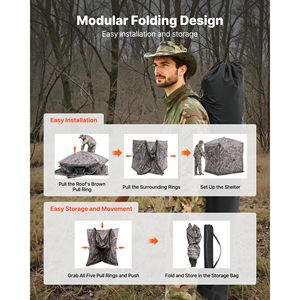 Tenda Mimetica Leggera per 6-7 Persone, Riforzata e Resistente, con Borsa per il Trasporto, Riparo Nascosto per la Caccia - Product Image 6
