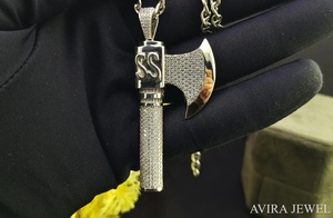 จี้เพชรโมอิสซาไนต์ 3 กะรัต รูปทรงขวาน เงินแท้ 925 ชุบทองคำชมพู เครื่องประดับฮิปฮอป จี้ห้อยคอสำหรับทุกเพศ พร้อมใบรับรอง GRA - Product Image 4