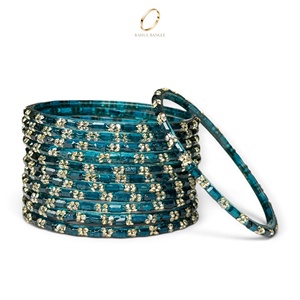 Bracelets en verre bleu goutte de pluie du Cachemire, fabriqués à la main, plaqués or, avec décorations en cristal, pour la mode féminine, vente en gros directe d'usine - Product Image 2