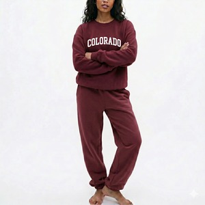 Ensemble de survêtement douillet personnalisé pour femme en polaire bleue Arizona, col rond, manches longues, coupe ample, tenue décontractée, ensemble 2 pièces longueur intégrale - Product Image 6
