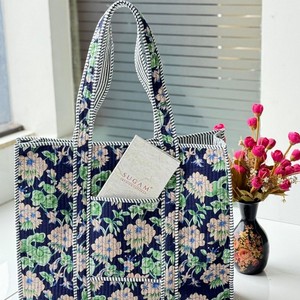 Sac fourre-tout en coton matelassé à motifs floraux avec sac de voyage rayé, style bohème, ouvert sur le dessus, pour femmes, toutes saisons - Product Image 2