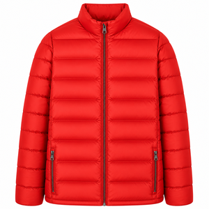 Men's <b>Red</b> Stand Collar Puffer Jacket Windproof Zipper Closure Casual Winter Outerwear Regular Fit Polyester Shell - Product Image 1