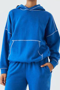 Women Blue Oversized Hoodie Sweatpants <b>Set</b> Casual Streetwear <b>Two</b> <b>Piece</b> Tracksuit Contrast Piping Jogger <b>Lounge</b> Wear Outfit Trend - Product Image 5