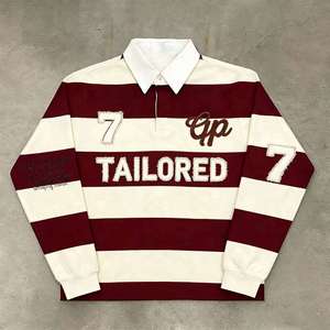 Chemise de rugby vintage américaine personnalisable, effet vieilli, avec patchs, col montant, coupe oversize, manches longues, 100 % coton, écologique - Product Image 1