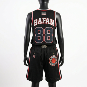 High quality 180 GSM polyester <b>mesh</b> basketball <b>set</b> jersey and shorts black red contrast panels heat transfer logo Women's <b>Sets</b> - Product Image 2