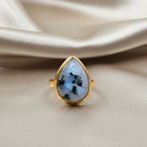Black Tourmaline Rainbow Moonstone <b>Ring</b> 925 Sterling Silver Rose Gold Plated Pear Shape Handmade Boho <b>Statement</b> Women Jewelry - Product Image 2