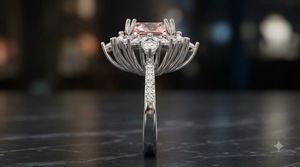 Bague de mariage de luxe 7 carats en or blanc 14K plaqué rhodium, sertie d'un diamant de laboratoire rose taille coussin, style Art Déco étoilé, personnalisable OEM - Product Image 3