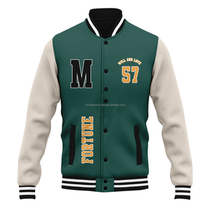 Custom Men's Windproof Polyester/Cotton Varsity Jacket Henry Collar Zipper Closure <b>Fleece</b> Lining Embroidery Options Casual Style - Product Image 5