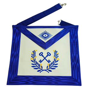 Freemason Apron Collar <b>Gloves</b> Set Embroidered Blue White Masonic Regalia Junior Warden Officer Set - Product Image 5