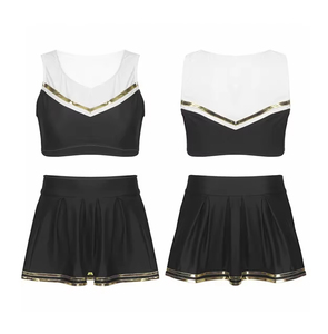 Uniformes de pom-pom girls en polyester imprimé, ensemble haut à manches longues et short noir et rouge, vêtements d'entraînement de cheerleading personnalisés, impression OEM - Product Image 3