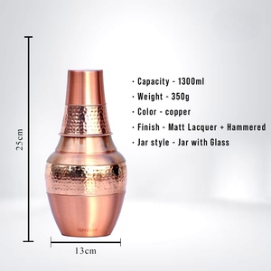 Jarra de Agua Moderna de Cobre Martillado, Ecológica, con Tapas, 1500 ml, Portátil, para Uso Doméstico, Estilo Indio - Product Image 3