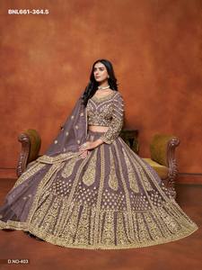 ชุดแต่งงานดีไซน์เนอร์ล่าสุด ผ้าเน็ตปักลาย พร้อมเลเฮนกา-โจลี และผ้าคลุมไหล่ คอลเลคชั่นจากซัพพลายเออร์ในอินเดีย แฟชั่นสำหรับผู้หญิง - Product Image 4