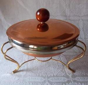 Recipiente para calentar comida de cobre con elegante tapa, soporte para combustible y base de hierro para restaurante, hotel, buffet, banquete de boda - Product Image 1