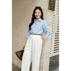 Pantalon tailleur femme Q766 taille haute élastique, coupe ample et large, idéal été, décontracté, pour le bureau ou les trajets quotidiens - Product Image 3