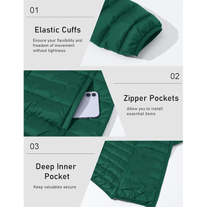 Lightweight <b>Quilted</b> Puffer Coat With Hood And Zip For Womens <b>Winter</b> Outerwear - Product Image 2