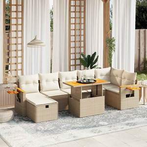 Set Divano da Giardino in Rattan PE Beige con Braccioli Regolabili Grandi - Product Image 1