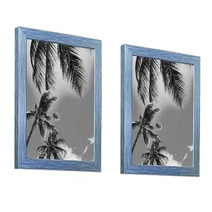 Cadre photo minimaliste en bois massif rectangulaire bleu à fixer au mur, impression numérique couleur, vertical, fait main, vintage - Product Image 4