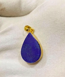 Pendentif artisanal vintage unisexe en lapis-lazuli naturel plaqué or, pierre précieuse bleue en forme de goutte, bijou de guérison - Product Image 2