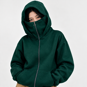 Vente en gros de sweats à capuche balaclava double pour femmes, en polyester et coton, avec fermeture éclair intégrale, pour un usage décontracté, dotés d'une capuche superposée et d'un tissu doux - Product Image 3