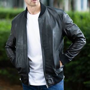 Nueva Chaqueta Negra con Cierre y Logotipo Personalizado para Hombre, Cuello Redondo, Chaqueta de Cuero para Hombre, Chaquetas de Alta Calidad para Invierno - Product Image 1