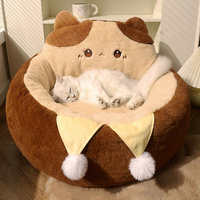 Coussin de chat confortable lit pour animaux de compagnie lavable et amovible avec un design semi-fermé à motif solide mignon